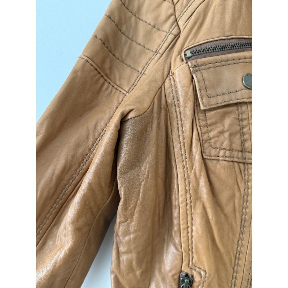 Michael Kors Buttery Leather Zip Front Camel  Racer Jacket Sz L Outwear Capsule - Picture 8 of 9